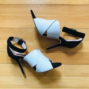 Zara Black Velvet Heels with White Cross Straps